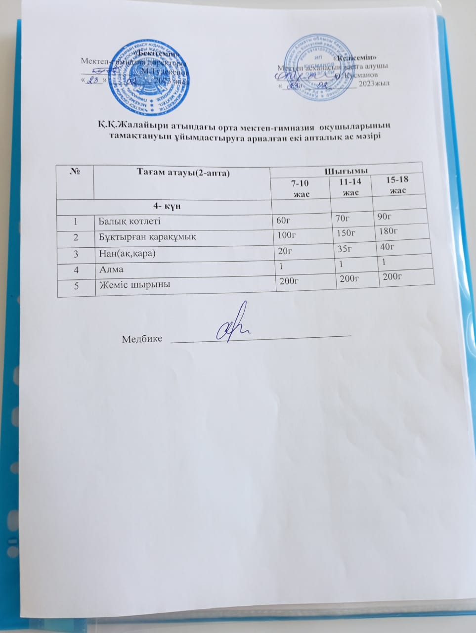 Ас мәзірі ІІ- апта