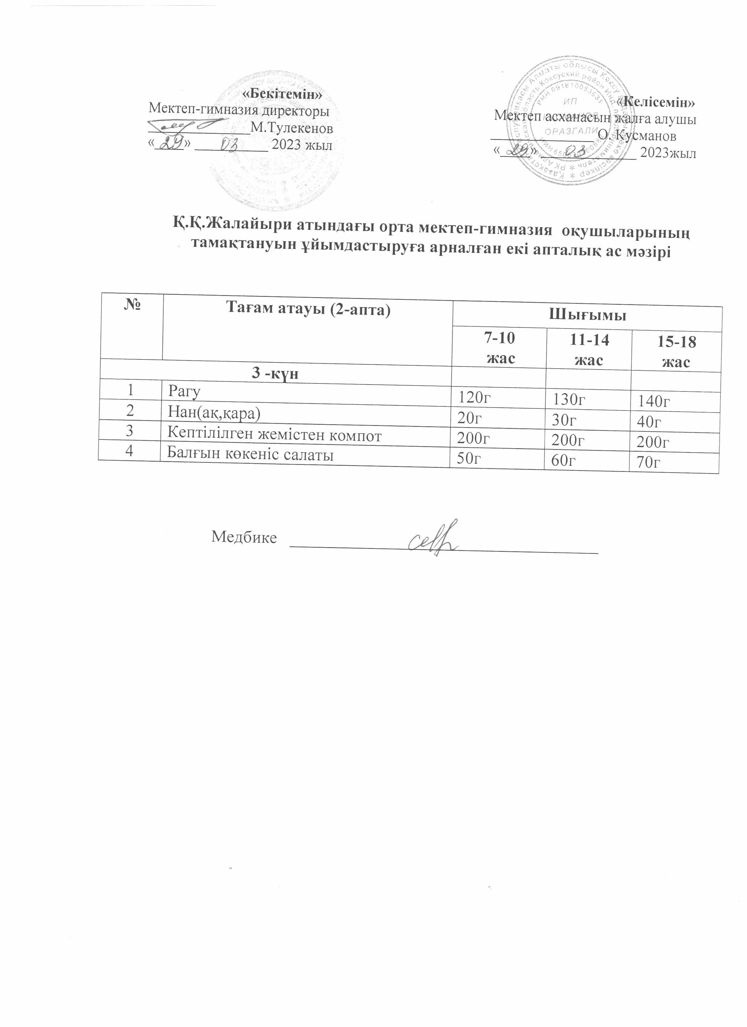 ІІ- апта Ас мәзірі